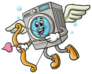 Washing Machine with Cupid style,   Cartoon Character Mascot Illustration Vector Clip-art Hand-drawn Logo Design