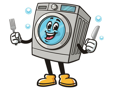 recommend clip art: Washing Machine with fork and knife,    Cartoon Character Mascot Illustration Vector Clip-art Hand-drawn Logo Design