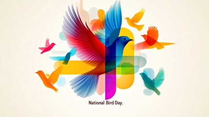 Obraz premium Colorful Abstract Birds Illustration for National Bird Day Celebration