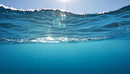 Abstract Summer Banner with Transparent Water Surface, Ripples, and Sunlight.