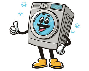 Washing Machine with Mustache,   Cartoon Character Mascot Illustration Vector Clip-art Hand-drawn Logo Design