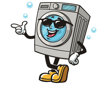 recommend clip art: Washing Machine with sunglasses,   Cartoon Character Mascot Illustration Vector Clip-art Hand-drawn Logo Design