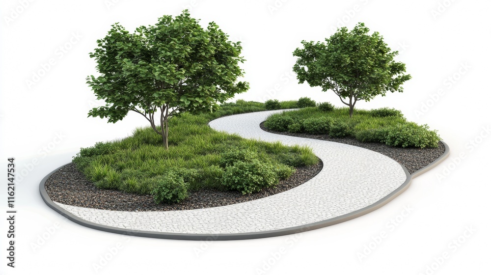 Poster winding path through the park isolated white background