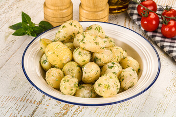 Young boiled mini potato with dill
