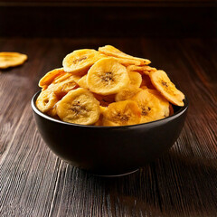 Crispy banana chips served in a bowl 