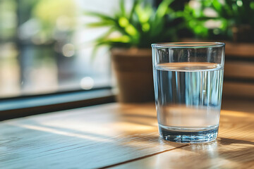 Refreshing Glass of Water on a Wooden Table