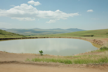 Naklejka premium Serene Pond in a Picturesque Landscape