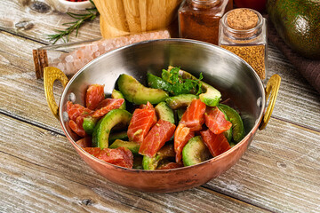 Salad with avocado and salmon