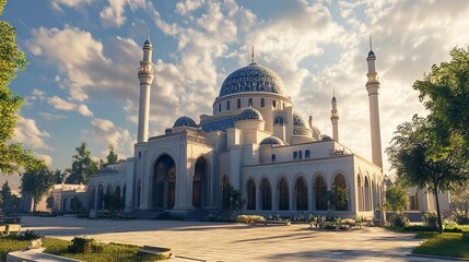 Obraz premium The Taj Mahal at sunset, bathed in golden light