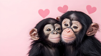 Playful chimpanzees in studio cute animal portraits with joyful vibes