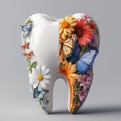 3D tooth illustration with flowers art