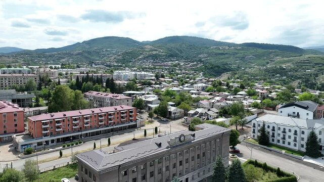 Beautiful panorama of houses between hills in Khankendi.