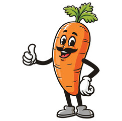 Carrot with Mustache,   Cartoon Character Mascot Illustration Vector Clip-art Hand-drawn Logo Design