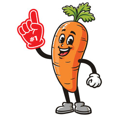 Carrot with Foam finger,   Cartoon Character Mascot Illustration Vector Clip-art Hand-drawn Logo Design