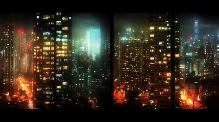 Night Cityscape Glowing Towers and Urban Lights