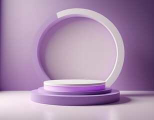 product display podium with purple abstract and circular background 3d rendering pedestal for product platform