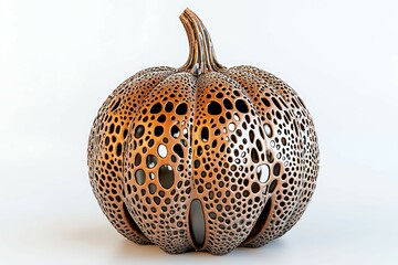 Green pumpkin with white flower on a white background