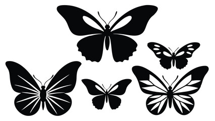 Obraz premium Set of butterflies silhouettes black and white Butterfly icons isolated