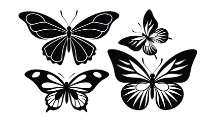 Set of butterflies silhouettes black and white Butterfly icons isolated