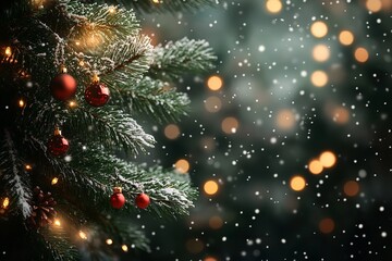 Gorgeous Christmas background with close-up of a green fir tree lunch. Generative Ai