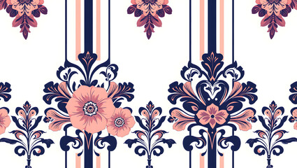 Trendy stylish Vertical Striped floral pattern with paisley and indian flower motifs. damask modern style pattern , Design for fashion , fabric, textile, wallpaper , wrapping and all prints