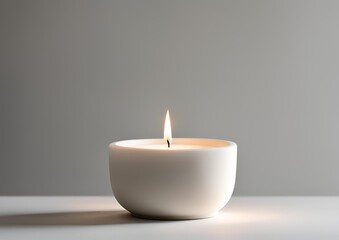 White Candle Ceramic Lit Angled on white light background