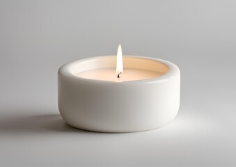 White Candle Ceramic Lit Angled on white light background