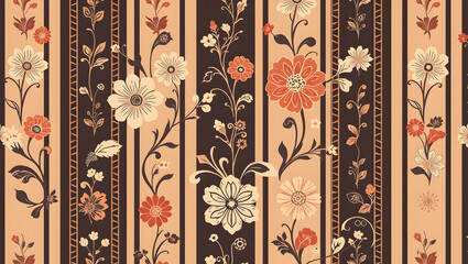 Trendy stylish Vertical Striped floral pattern with paisley and indian flower motifs. damask modern style pattern , Design for fashion , fabric, textile, wallpaper , wrapping and all prints