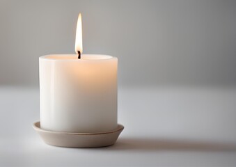 White Candle Ceramic Lit Angled on white light background