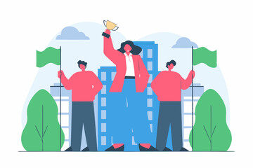 Ai generates empowering leadership event with team celebration urban office infographic style optimistic atmosphere