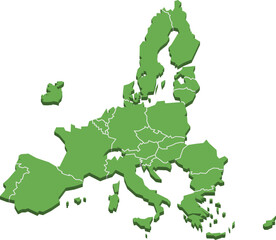 European Union Three-Dimensional Stylized Map Isolated On Transparent Background, EPS 10 Vector