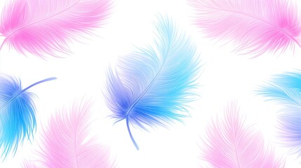 Obraz premium Pastel Pink and Blue Feathers Floating on White