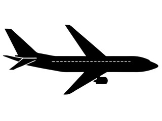 airplane black silhouette vector, Simple silhouette Design vector icon with white background	