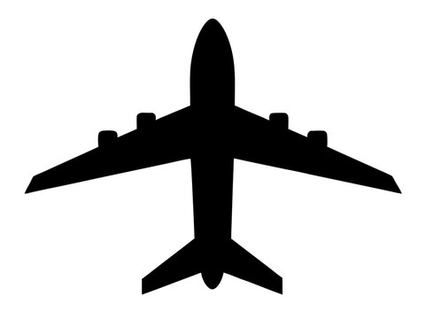 airplane black silhouette vector, Simple silhouette Design vector icon with white background	