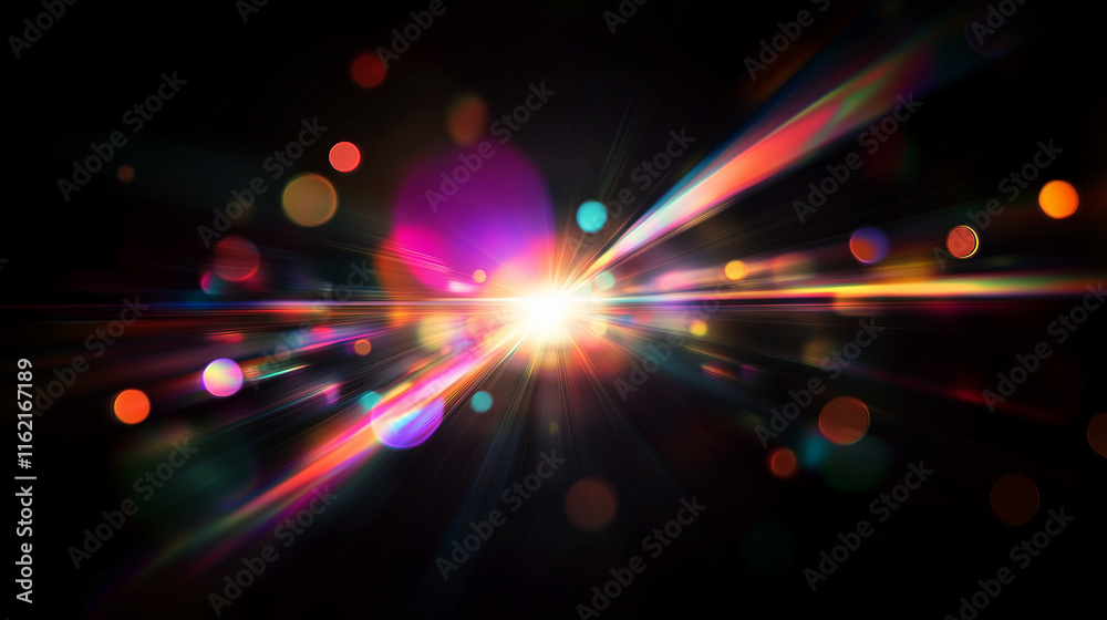 Poster vibrant holographic abstract background with colorful lights, bokeh, and lens flare. perfect for fut
