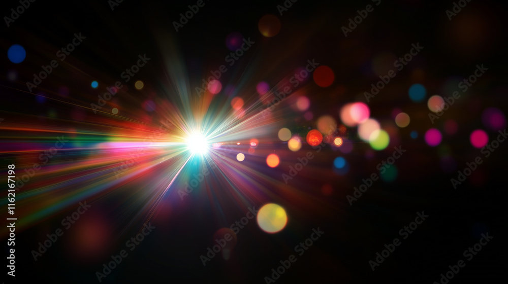 Poster vibrant holographic abstract background with colorful lights, bokeh, and lens flare. perfect for fut