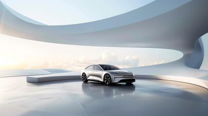 new energy vehicle is displayed in the center of an abstract background