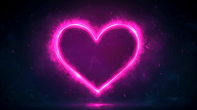Glowing neon pink heart-shaped vector illustration on a black background