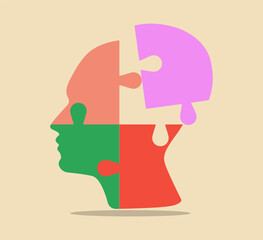 Human head with puzzle pieces. Autism, memory loss, dementia, epilepsy and consciousness. World mental health day and world parkinson's day concept