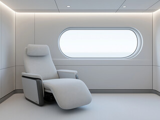 Fototapeta premium Luxury Cruise Cabin Chair Overlooking the Ocean: Comfort and Style
