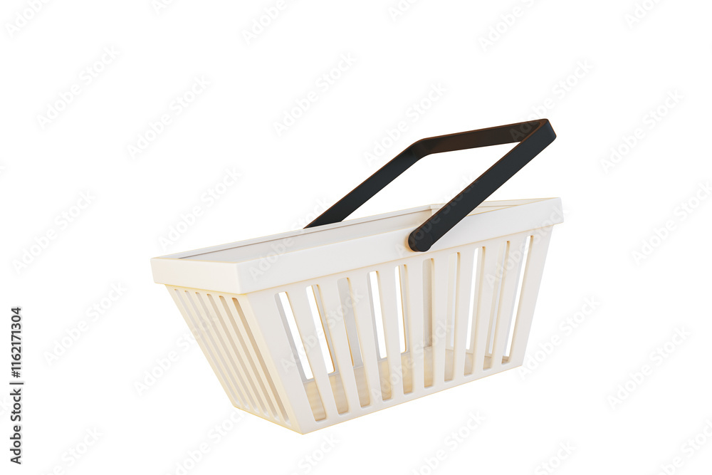 Poster white shopping basket with a black handle, isolated on a clean white background. 3d rendering. perfe