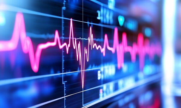 A digital display showing an electrocardiogram (ECG) waveform.
