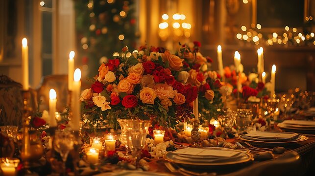 Elegant dinner table setup festive occasion dining room cozy ambience