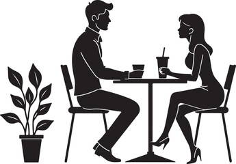 Silhouette of two business people in Deep Conversation. Businesswoman meating silhouette