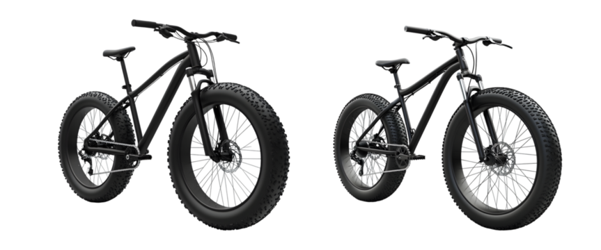 set of 3D Mountain black Bicycle isolated on transparent background, cut out
