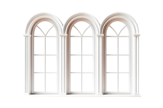 set of white window frame isolated on transparent background, cut out