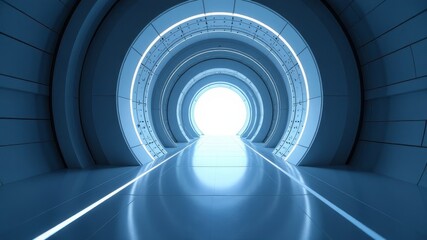 Obraz premium round bright futuristic corridor with a round exit at the end