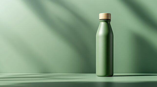 Stylish reusable bottle mock-up, featuring matte finish and eco-friendly branding, placed on a sleek background with subtle light reflections, suitable for green products presentation
