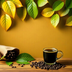Background with leaf and coffee