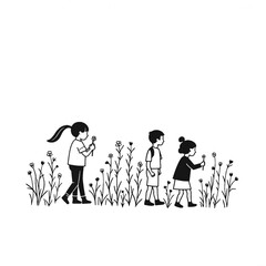 Children picking flowers in a field